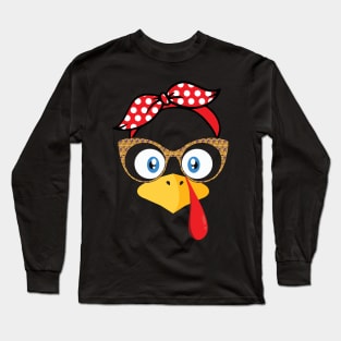 Cool Turkey Face With Sunglasses Funny Thanksgiving Long Sleeve T-Shirt